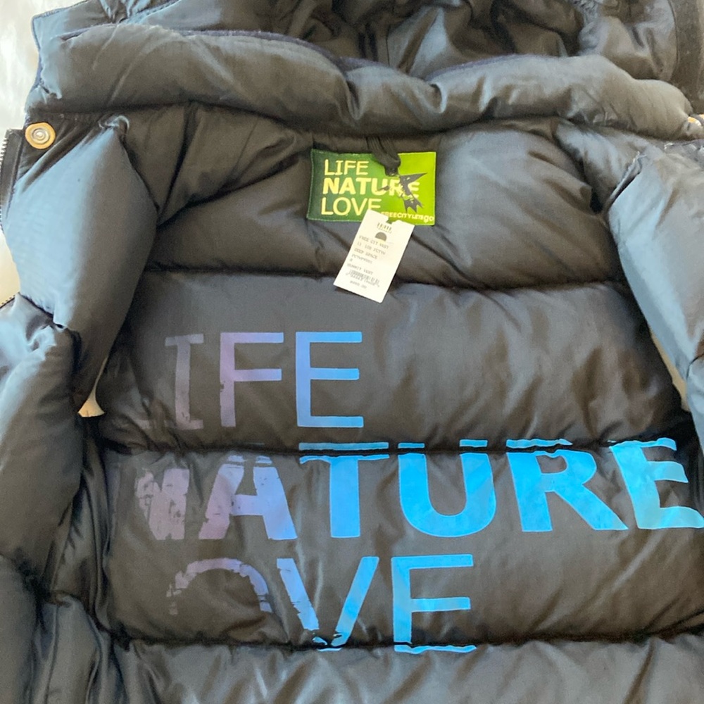 RARE Vintage FREECITY Summit navy blue hooded wool, nylon and down vest Small
